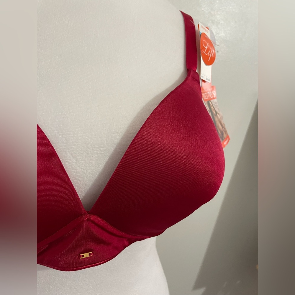 NWT WARNER’S Fall In Luxe Lift Wire-Free Bra Red Satin 38C - Picture 2 of 11